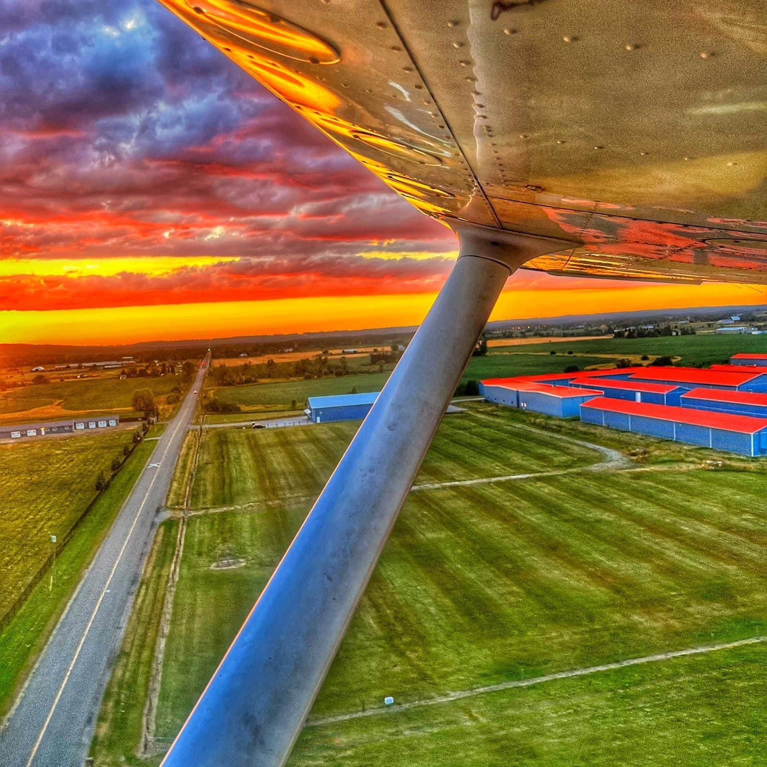 Aerial view at sunset over Ontario